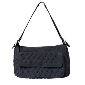 Vera Bradley Black Quilted Microfiber Shoulder Bag Baguette Purse Buckle Strap